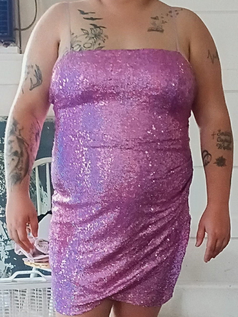 Honey and Rosie Iridescent Purple Sequin Strapless Mini Dress